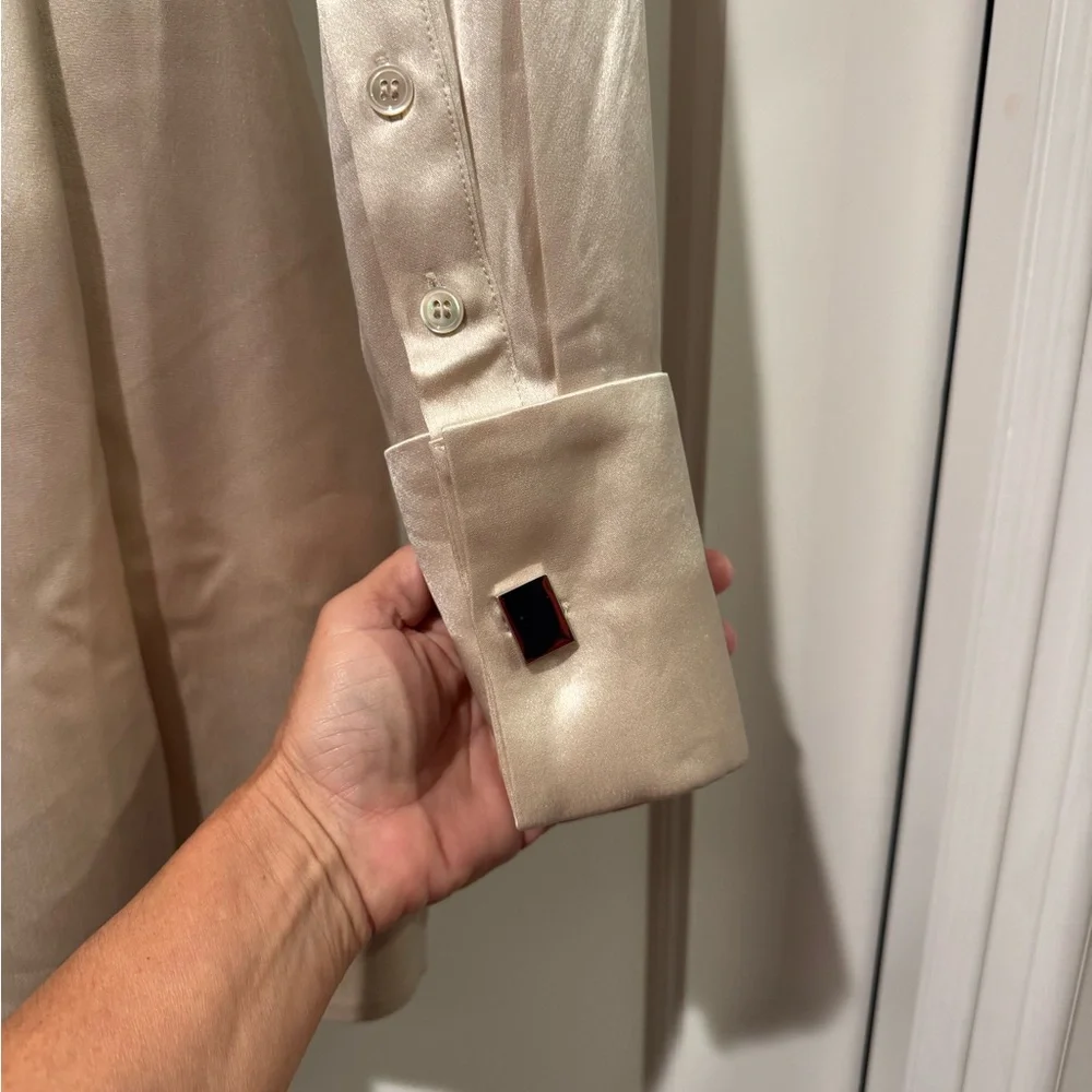 Revolve Retrofete Cream Asymmetrical Wrap Mini Dress - Picture 6 of 8